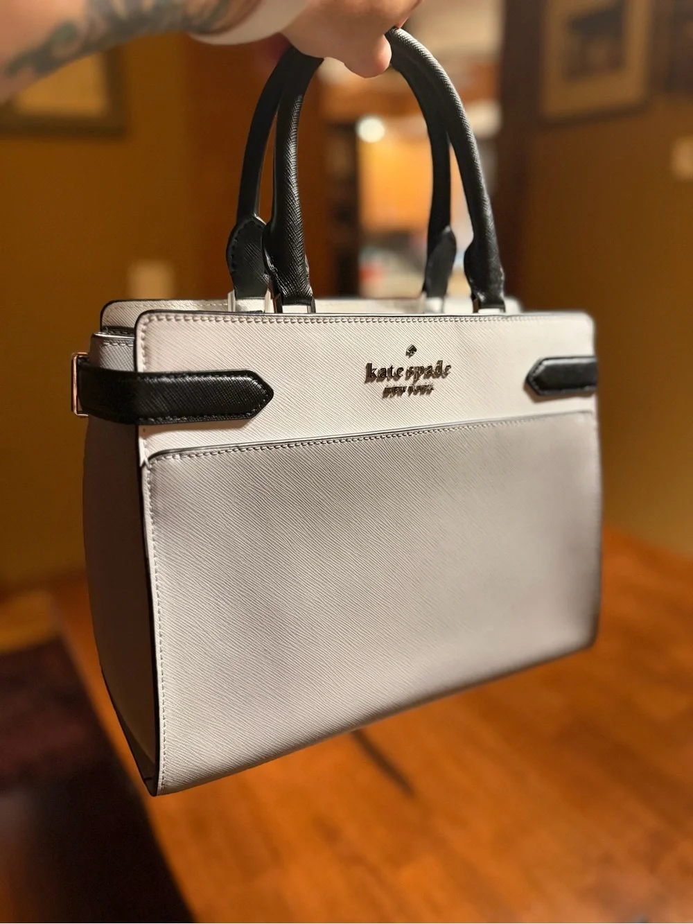 Kate Spade NWOT Colorblock Black/Grey Leather Top-Handle Crossbody Bag